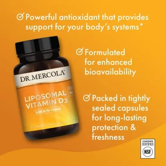 Dr. Mercola Liposomal Vitamin D3, 90 Capsules, 5,000 IU, Heart & Immune Support, Non-GMO, Soy & Gluten Free image {3}