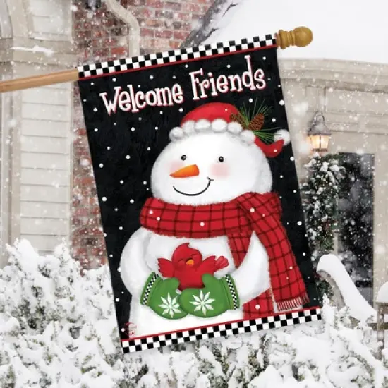Briarwood Lane Friendly Snowman Winter House Flag Primitive Welcome Cardinal 28" x 40" image {2}
