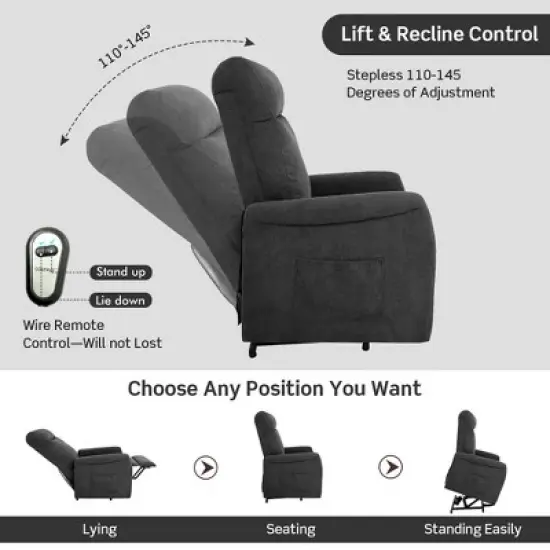Costway Power Lift Recliner Chair Sofa for Elderly w/ Side Pocket & Remote Control Black\Brown image {4}