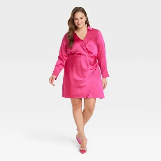 Women's Long Sleeve Satin Shirtdress - A New Day&trade; image {4}