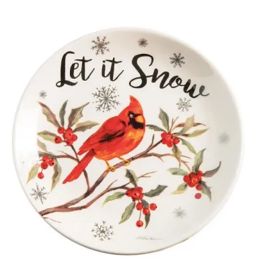 C&F Home 6" x 6" Holiday Sentiment Dolomite Round Dessert Plates Featuring Red Cardinals on Tree Branches Set Of 4 image {2}