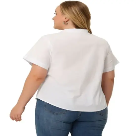 Agnes Orinda Women's Plus Size Flat Collar Twist Hem Chest Pocket Short Sleeve Shirt Top image {3}