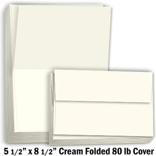 Hamilco Blank Greeting Cards and Envelopes 5.5" x 8.5" Folded Cream Card stock 80 lb Cover 100 Pack image {1}