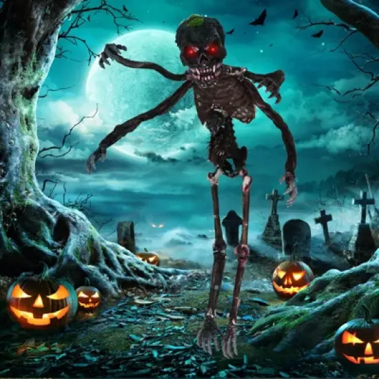 Costway 6 FT Animated Halloween Decoration Hanging Zombie Light-up Eyes Poseable Arms image {4}