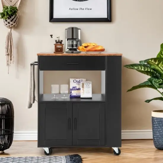 Costway Kitchen Island Cart Rolling Storage Cabinet w/ Drawer & Spice Rack Shelf image {4}