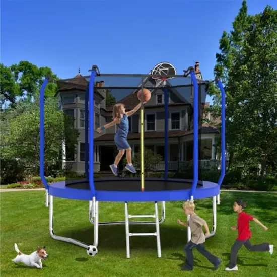 Okak 8/10/14FT Waterproof Trampoline with Basketball Hoop, Reinforced Outdoor Trampolines with ASTM Approved, Rebounder for Adult, Kids image {7}