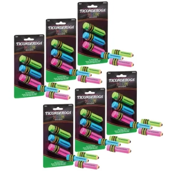 Ticonderoga&reg; Pencil Shaped Neon Erasers, 3 Per Pack, 6 Packs image {4}