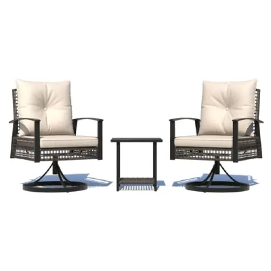 EROMMY Outdoor Swivel Rocker Patio Chairs Set Of 2, Rattan Patio Bistro Set With 2 Rocking Chairs And 1 Coffee Table image {1}