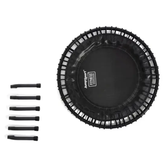 JumpSport 220 In Home Cardio Fitness Rebounder Mini Trampoline with Premium Bungees and Workout DVD, Safe, Sturdy and Gentle on the Body, Black image {2}