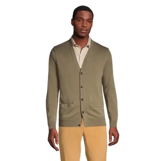 Lands' End Men's Fine Gauge Supima Cotton V-Neck Cardigan Sweater image {2}