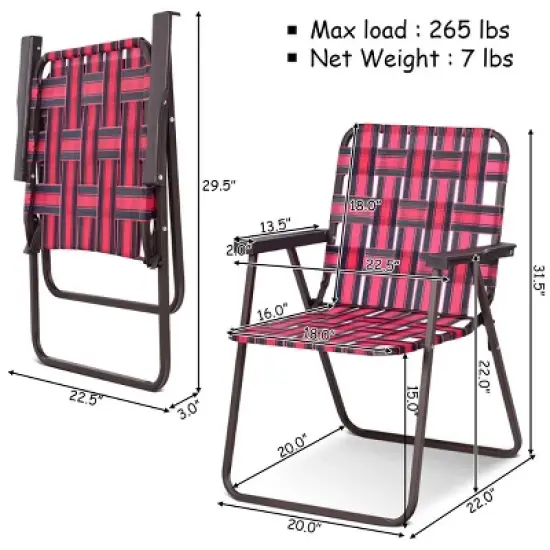 Costway 6pcs Folding Beach Chair Camping Lawn Webbing Chair Lightweight 1 Position Red image {7}