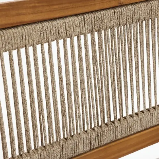 LuxenHome Outdoor Acacia Wood Rope Back Armchairs with Cushions, Set of 2 image {7}