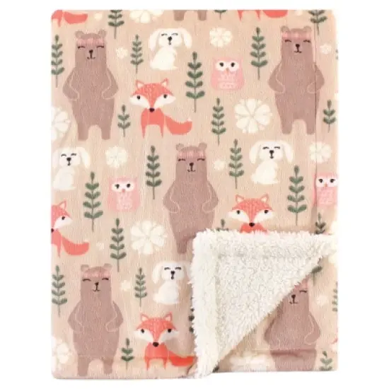 Hudson Baby Infant Girl Plush Blanket with Faux Shearling Back, Girl Forest, One Size image {1}