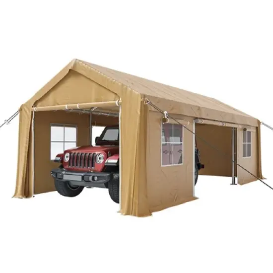 10x20 Ft Carport Heavy Duty Canopy, Portable Garage with Removable Sidewalls Doors & Windows image {7}