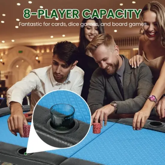 EROMMY 72" Oval 8-Player Poker Table Foldable, Ready To Use Card Table With Cup Holders image {3}