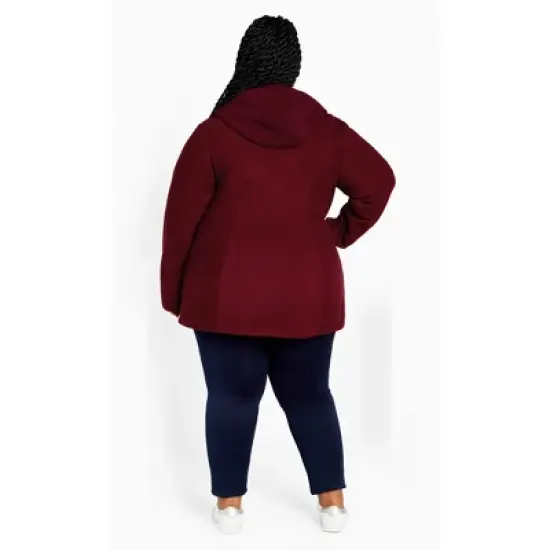 Women's Plus Size Fleece Hood Coat - rhubarb | AVENUE image {4}
