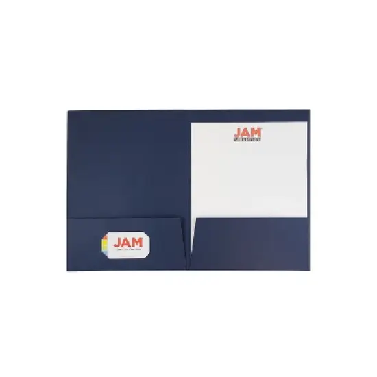 JAM Paper Two-Pocket Textured Linen Business Folders Navy Blue Bulk 25/Pack 386LNAA image {2}