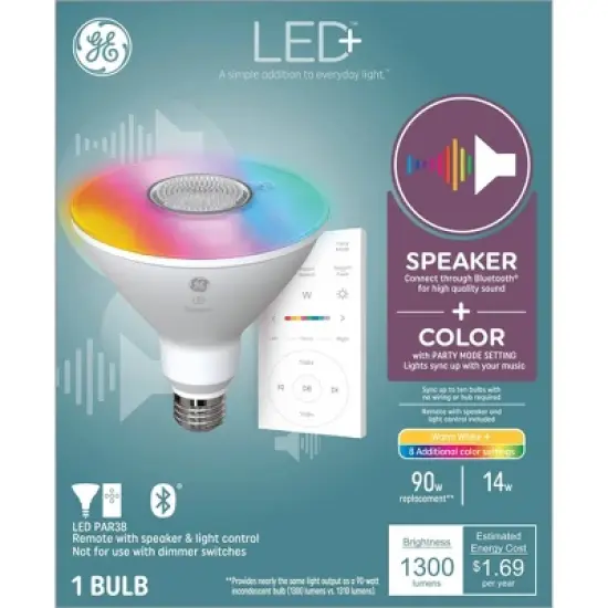 GE Remote Included LED+ Speaker and Color Changing Floodlight Bulb image {3}