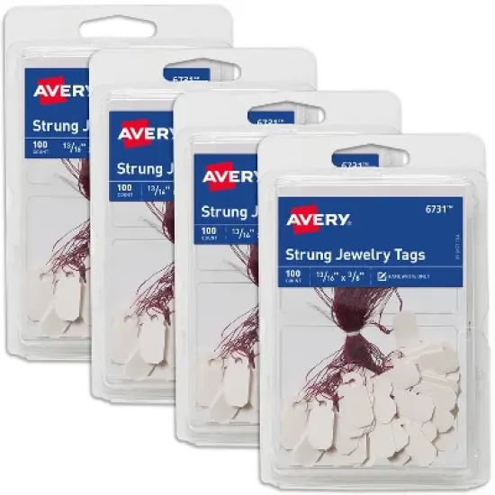 Avery Jewelry Tags with String, 100 Tags Per Pack, 4 Packs, 400 Small Price Tags Total (06731) image {1}