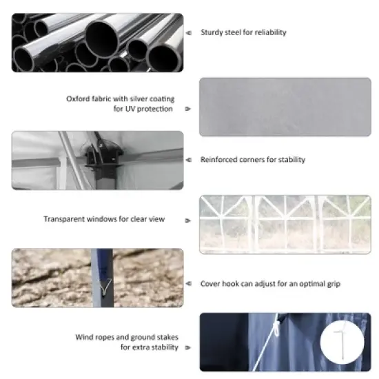 Gulches 10' x 20' Pop Up Canopy Tent with 4 Sidewalls, Heavy Duty Tents for Parties, Outdoor Instant Gazebo, for Outdoor, Garden, Patio, Blue image {7}