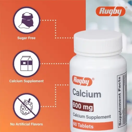 Rugby Calcium Carbonate 600mg Tablet, 60 Ct image {2}
