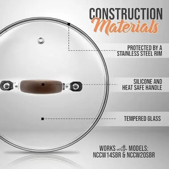 NutriChef Dutch Oven Tempered Glass Pot Lid - 9.45 Inch - Stainless Rim - Oven Safe image {2}