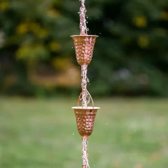 Marrgon Copper Rain Chain with Hammered Bell Style Cups for Gutter Downspout Replacement image {5}