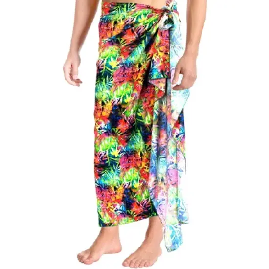 LA LEELA Men's Vacation Beachwear Lava Lava Sarongs Swimwear Cover Up Summer Long Holidays Wrap Vacation Pareo For Men One Size Multicolored, Leaf image {2}