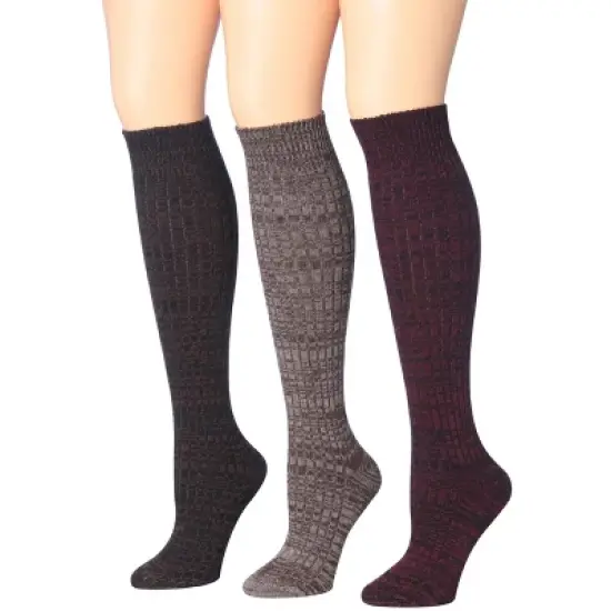 Tipi Toe Womens 3 Pairs Ragg Marled Texture with Ribbed Tonal Harmony Pattern Knee High Wool-Blend Boot Socks image {4}