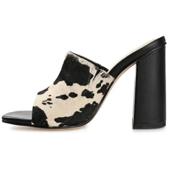 Journee Signature Womens Genuine Leather Deena Slip On Block Heel Open Square Toe Sandals image {1}