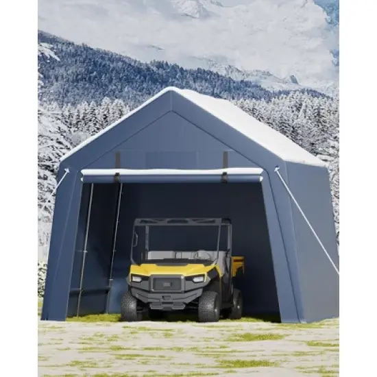 Heavy Duty Storage Shed, Waterproof Tarp with Ventilated Zipper Door for Motorcycle, Bike, Garden Tools image {7}