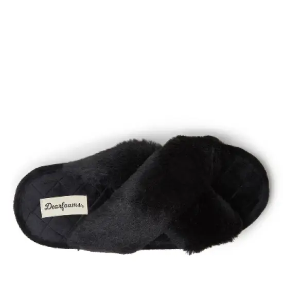 Dearfoams Womens Jessica Furry Crossband Slide image {4}