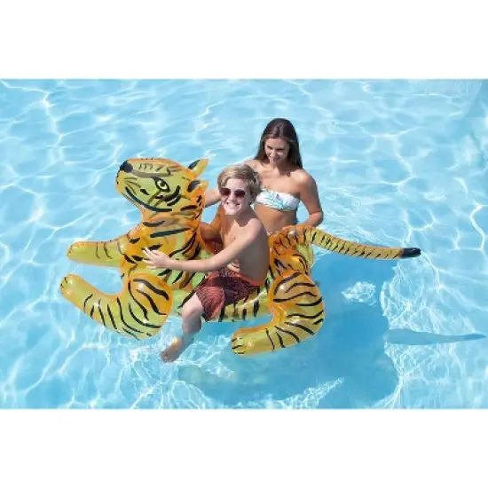 Swimline Heavy Duty Giant 73 Inch Long Wild Tiger Inflatable Swimming Pool or Lake Floating Water Raft Lounger 2 Person Ride On Toy image {1}