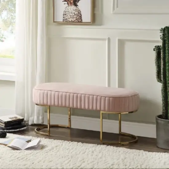 Simple Relax Set of 2 Velvet Bench with Metal Base in Pink image {1}