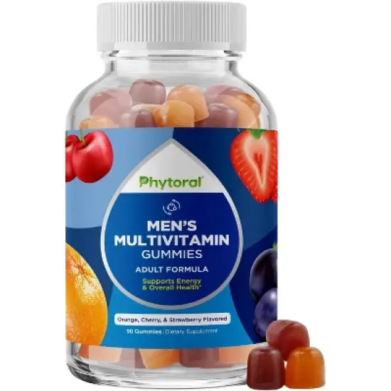 Men's Multivitamin Gummies with Zinc, Multivitamin Supplement for Overall Health & Energy Support, Orange, Cherry & Strawberry Flavor, Phytoral, 90ct image {8}
