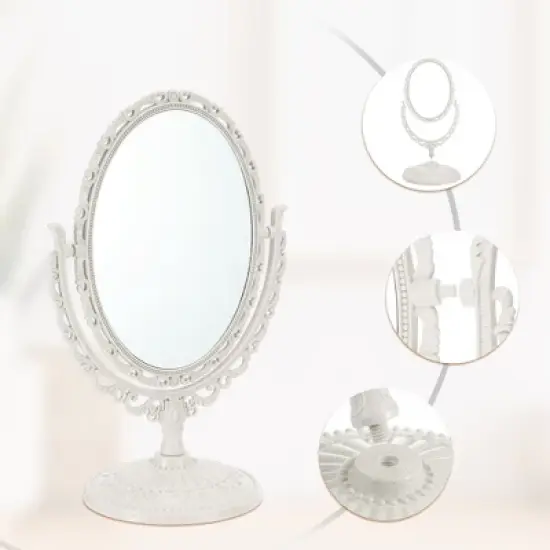 Unique Bargains Oval Shaped Double Sided 360&deg; Rotating Makeup Mirror 1 Pc image {5}