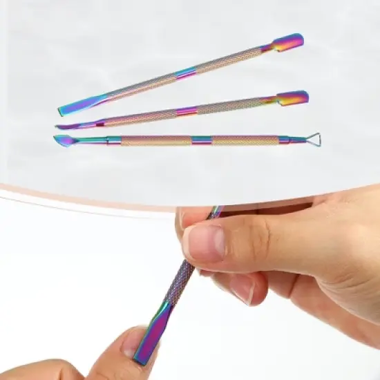 Unique Bargains Stainless Steel Double Head Cuticle Pusher Set Multicolored 4.96" 3 Pcs image {5}