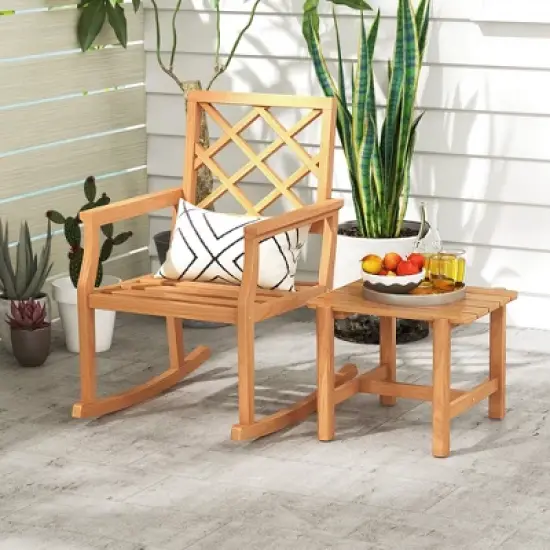 Tangkula Patio Teak Wood Side Table with Slatted Tabletop Small Coffee Table for Porch image {3}