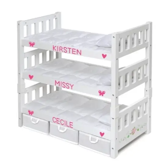 Badger Basket 1-2-3 Convertible Doll Bunk Bed with Bedding and Baskets - White Rose image {7}