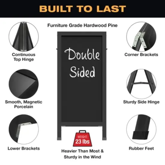 Excello Global Products Extra Large Sandwich Board Chalkboard Sign: 59"x27" Double Sided, Standing Sign A-Frame (Black) image {2}