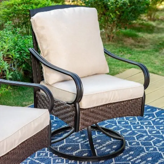 2pk Outdoor Swivel Chairs with Metal Frame, Wicker & Seat & Back Cushions - Captiva Designs image {2}