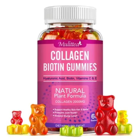 Mulittea Collagen Gummies with Vitamin C, E, Biotin &ndash; Hair, Skin & Nail Health &ndash; Anti-Aging Support, 60 Gummies image {7}