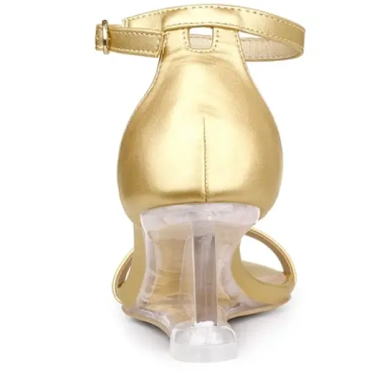 Allegra K Women's Ankle Strap Low Wedge Clear Heels Sandals image {3}