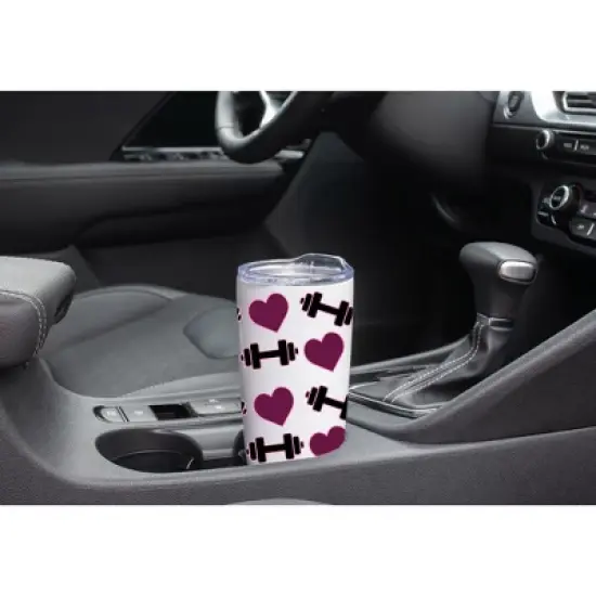 100 North 20 Ounce Stainless Steel On the Go Travel Tumbler With Push Top Lid, Hearts and Weights White image {2}