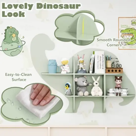 Infans 2-Tier Floating Dinosaur Kids Bookshelf Wall-Mounted Nursery Book Shelf image {9}