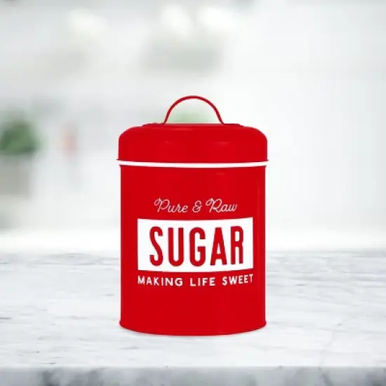 Amici Home Life is Sweet Metal Sugar Canister, Red with White Accents, Sealed Storage Container for Sugar, Baking Supplies, and More image {2}