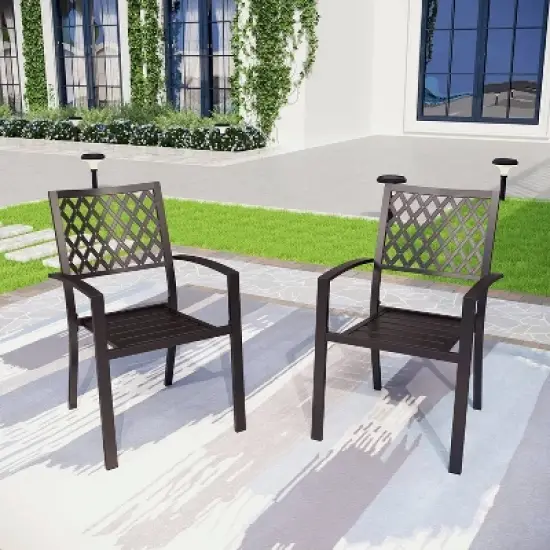 5pc Patio Set with  37" Square Metal Table with Umbrella Hole & Arm Chairs - Captiva Designs image {4}