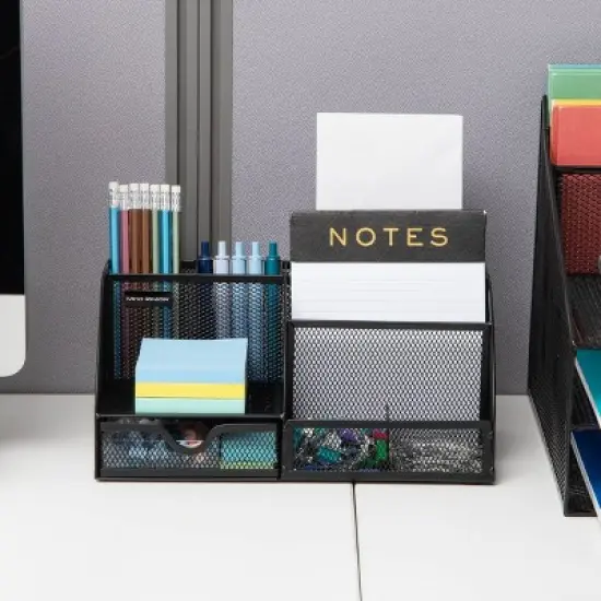 Mind Reader Desktop Organizer, File Storage, Accessory Storage, Workspace, Office, Metal Mesh, 11"L x 5.5"W x 5"H, Black image {3}