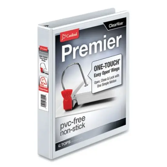 Cardinal Premier Easy Open ClearVue Locking Slant-D Ring Binder, 3 Rings, 1" Capacity, 11 x 8.5, White image {5}