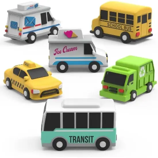 Tub Works Vehicles Bath Cars Mold Free Bath Toys, 6 Pack image {9}